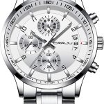 CRRJU Men's Fashion Stainless Steel Watches Date Waterproof Chronograph Wristwatches,Stainsteel Steel Band Waterproof Watch